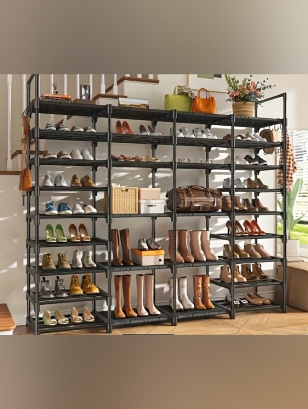 Multi Tier Black Shoe Rack Organizer - Adjustable Storage.  67x62x12 In
